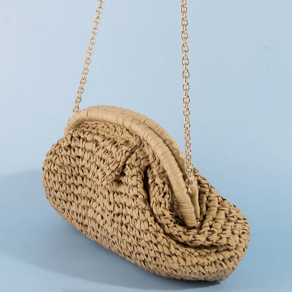 Woven Raffia Frame Shoulder Bag - Proper