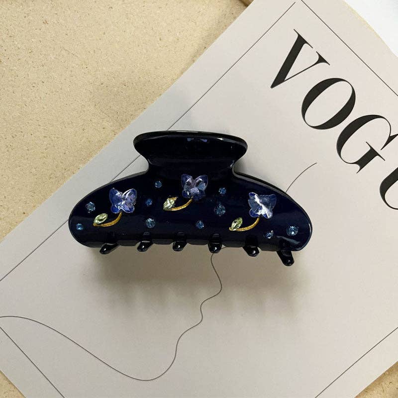 Rhinestone Flower Acetate Hair Claw Clip