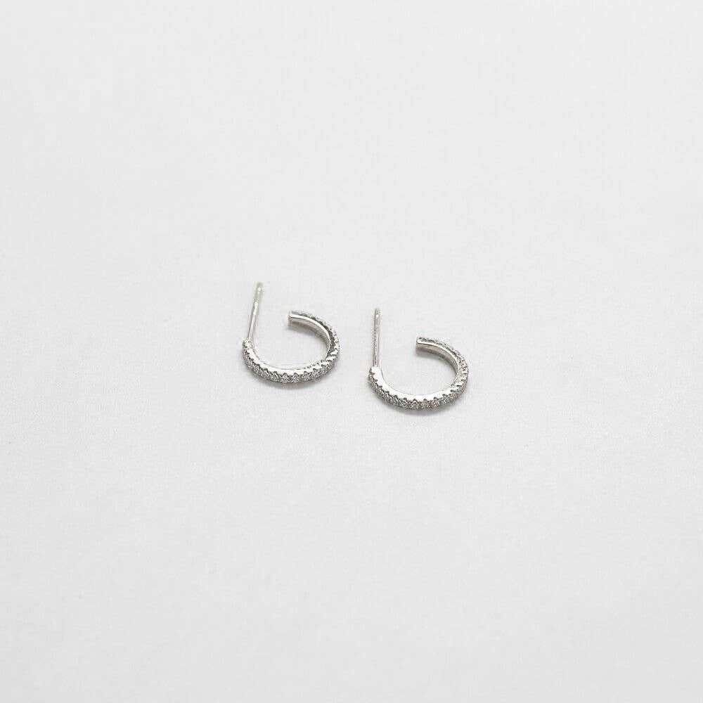 Mini Pave Silver Hoop
