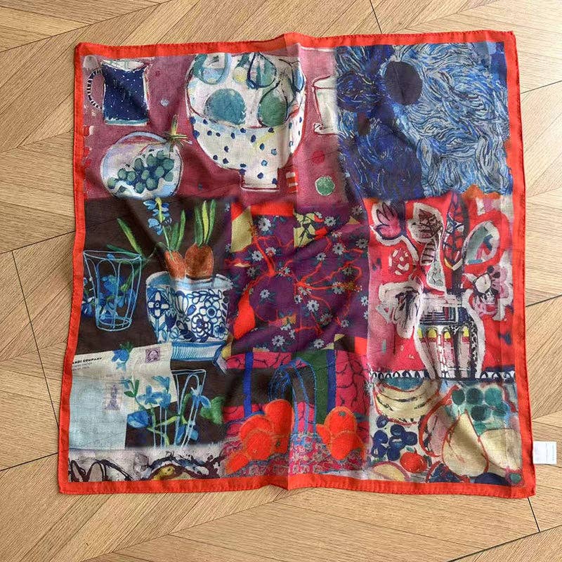 Vintage Collage Print Silk Square Scarf DP25G461 - Proper