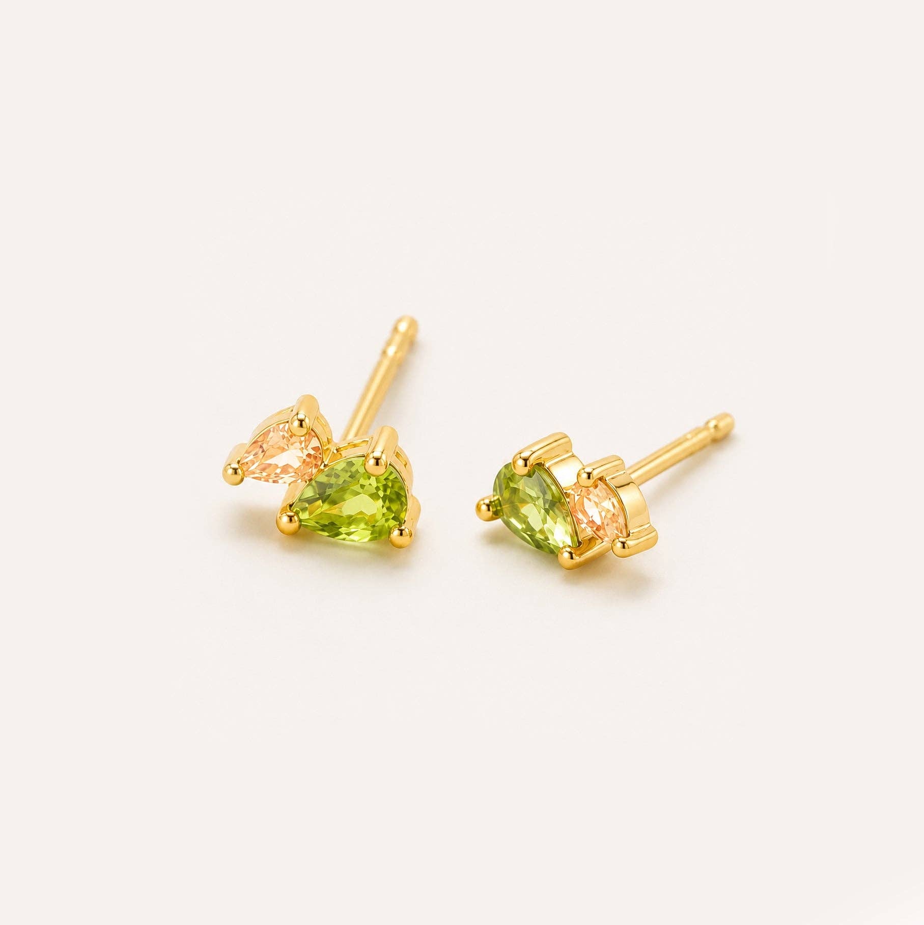Sage Green & Champagne CZ Double Teardrop Stud Earrings