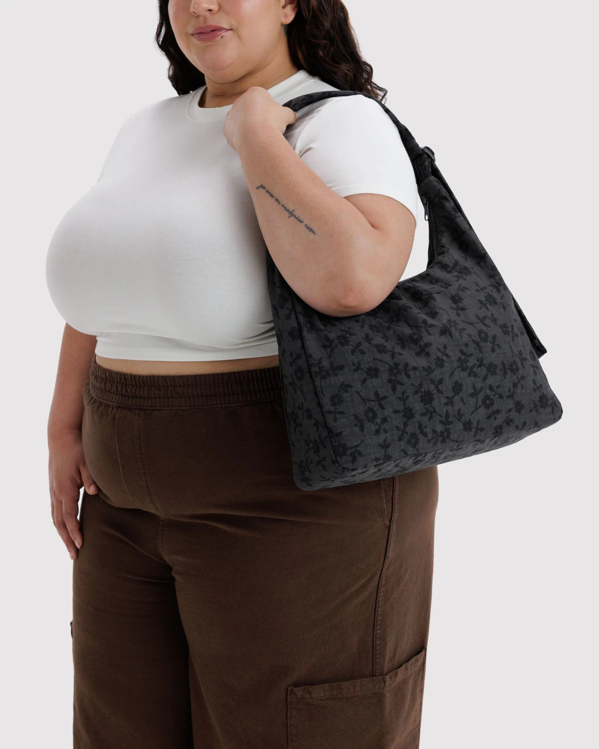 Baggu Nylon Shoulder Bag - Charcoal Ditsy Floral