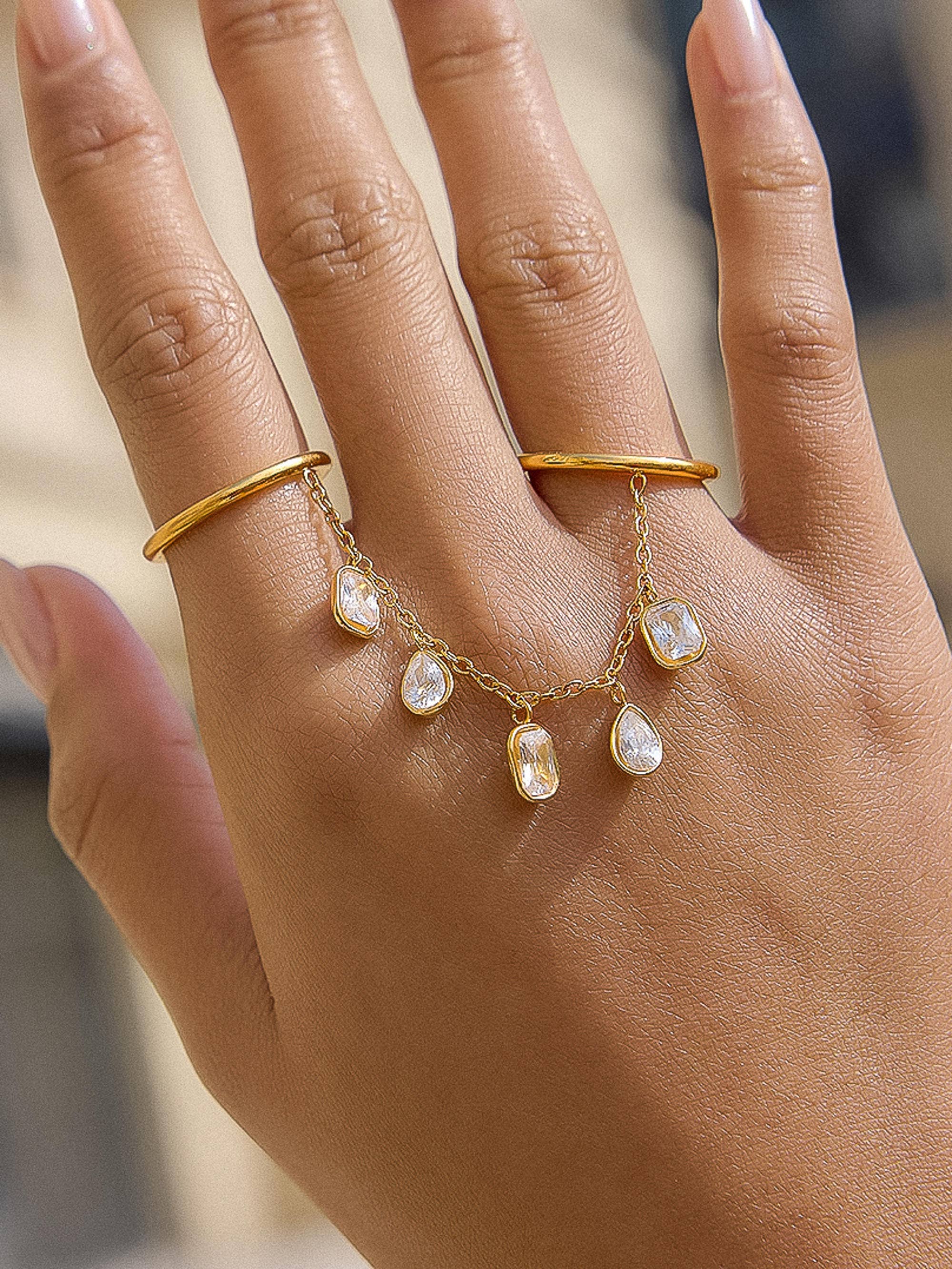 Cosette 18K Gold Non-Tarnish CZ Dangle Circle Drop Ring - Proper