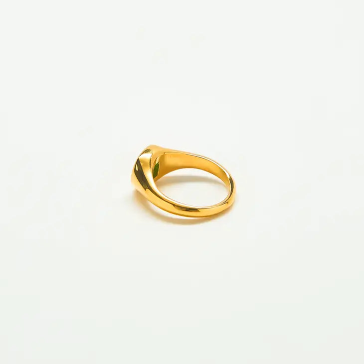 Green CZ Signet Ring - Proper