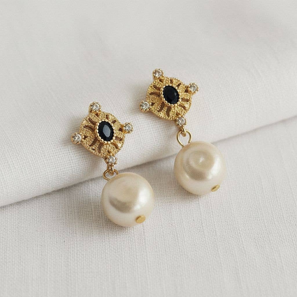 Vintage Inspired Freshwater Pearl CZ Earrings