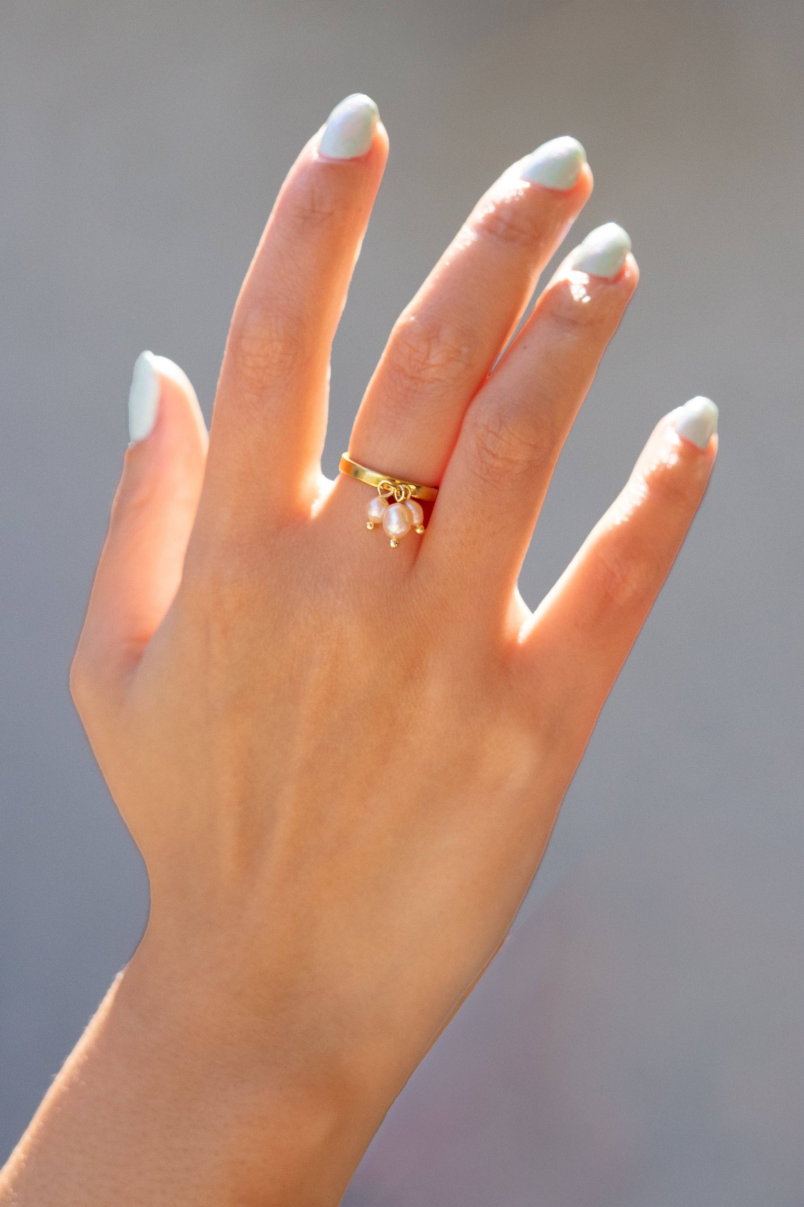 Emily Charm Ring - 18K Gold Plated + Fresh Water Pink Pearl - Proper