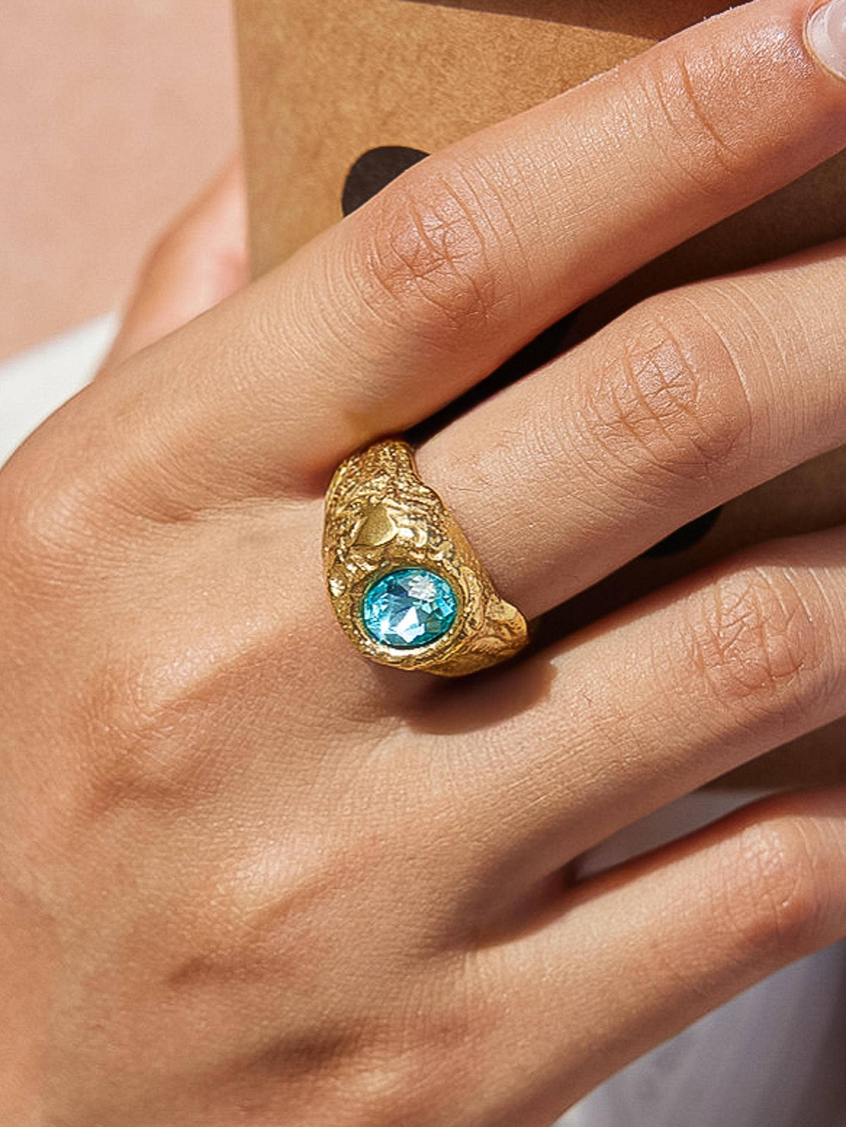 Frostine Blue CZ Signet Ring