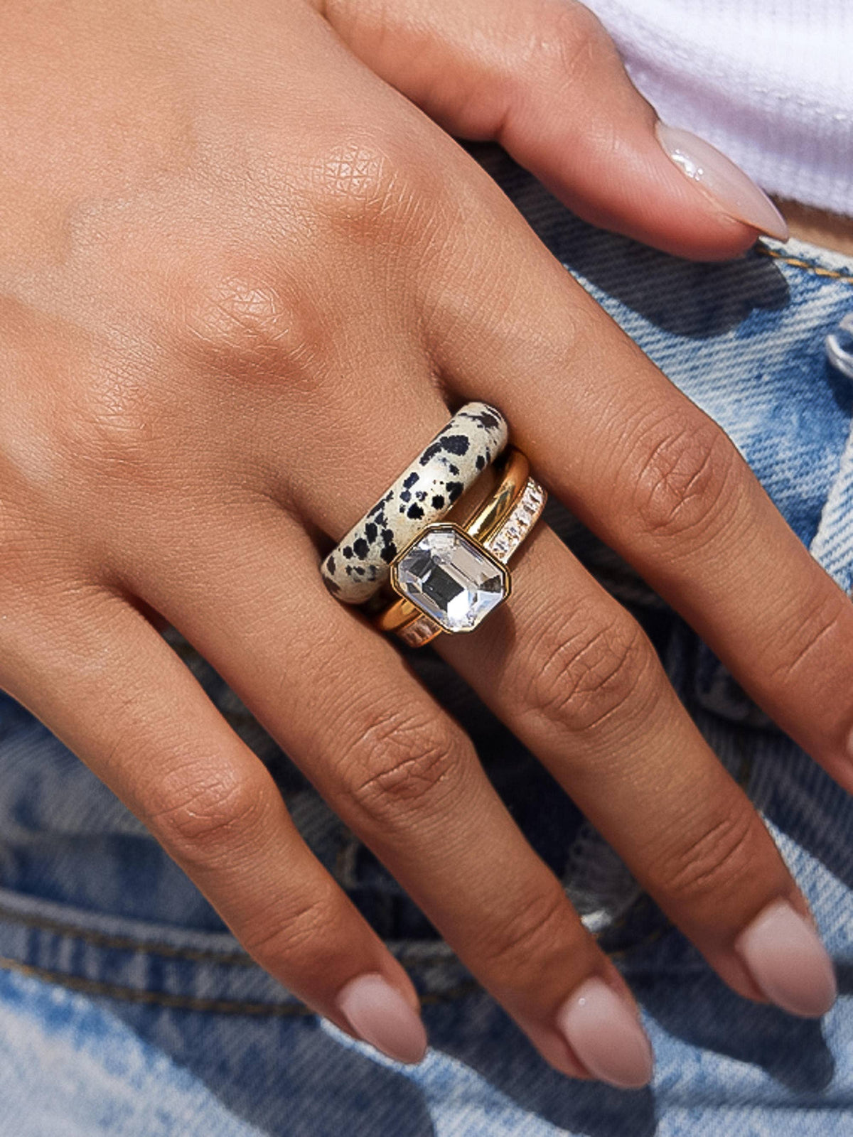 Dalmatian Stone Mixed Ring Set