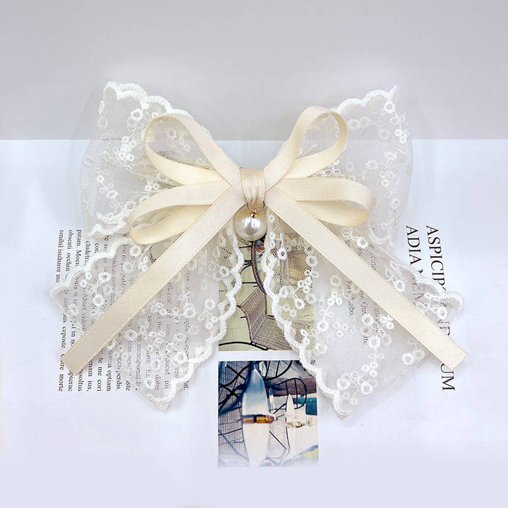 Pearl + Lace Bow Barrette - Proper
