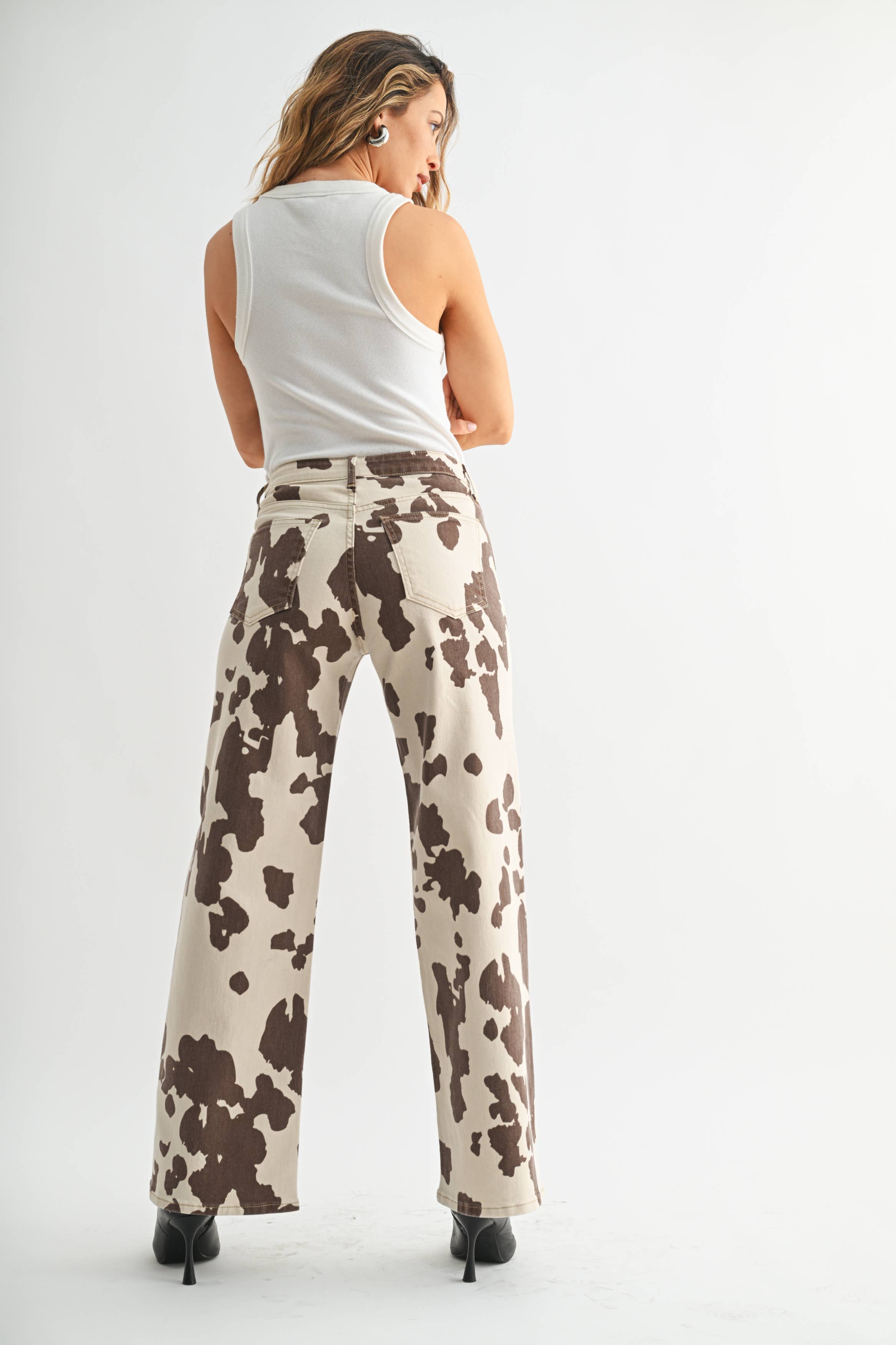 Cow Print Wide Leg Jeans