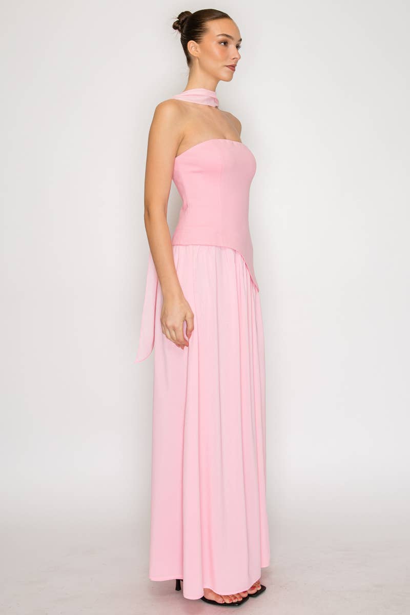 Strapless Scarf Neck Overlay Maxi Dress - Proper