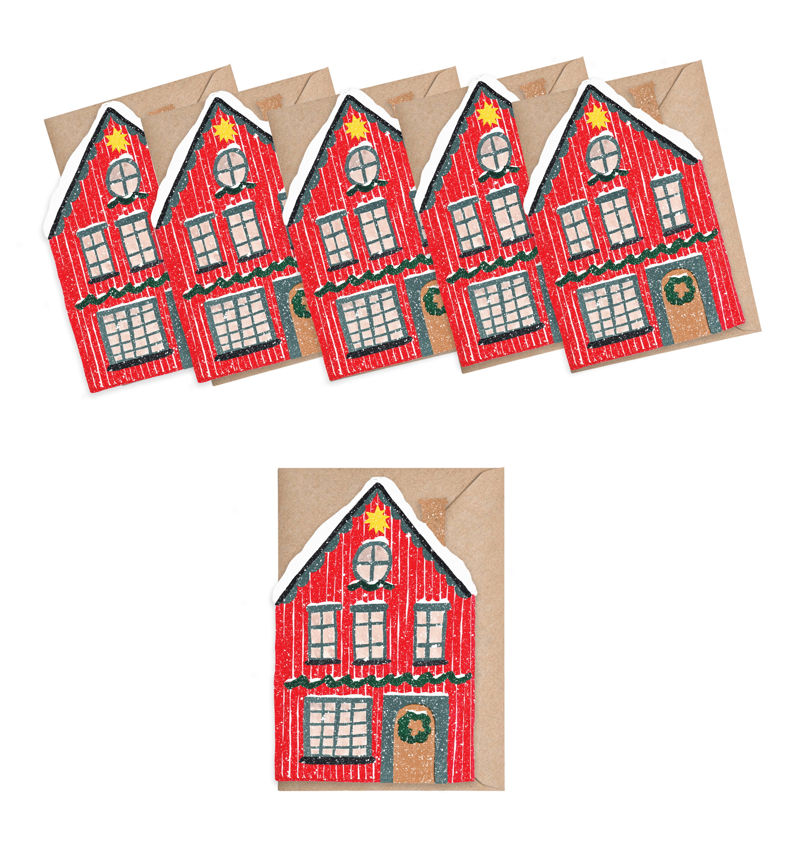Red Cottage Mini Cards - box of 6 - Proper