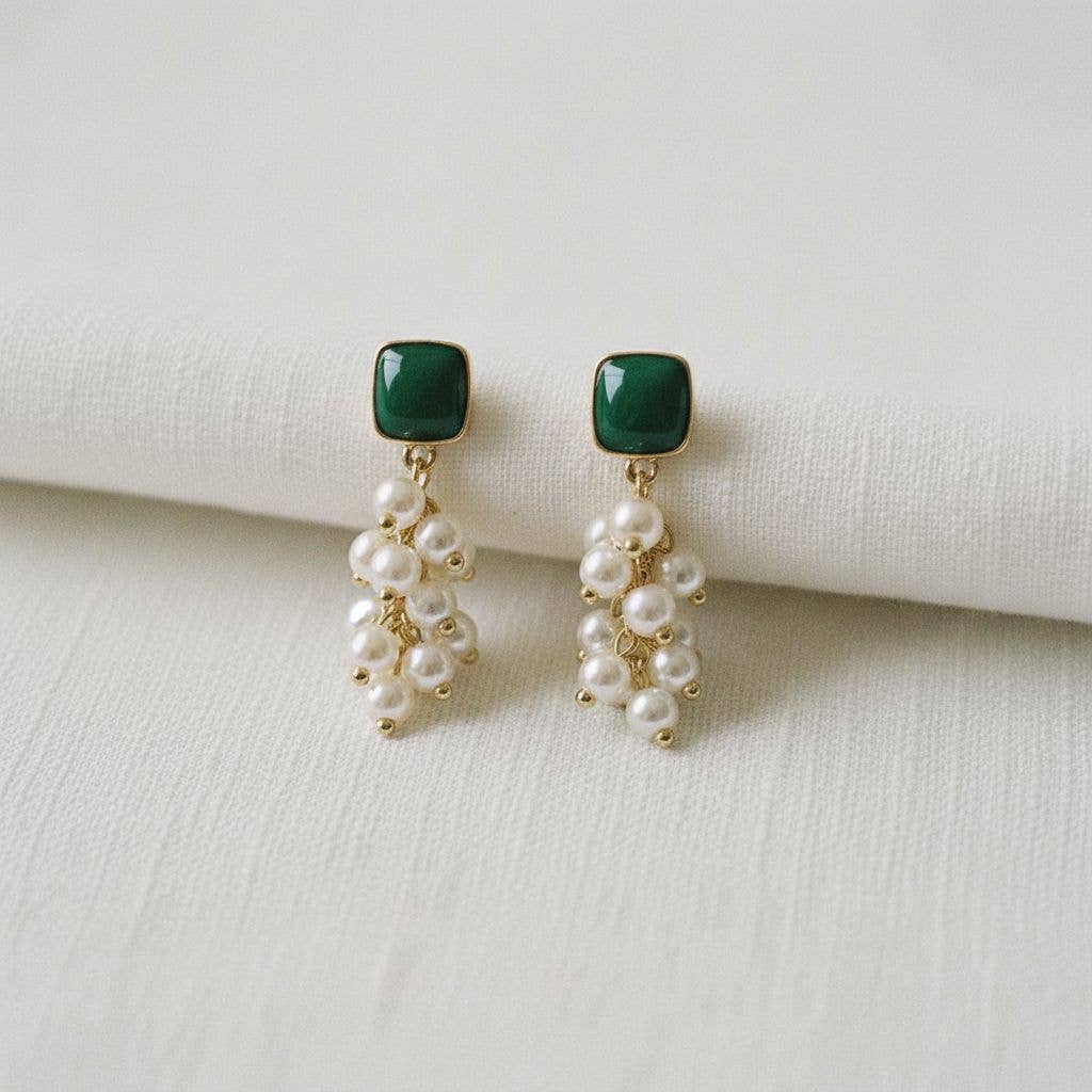 Stone with Pearl Drop Earrings