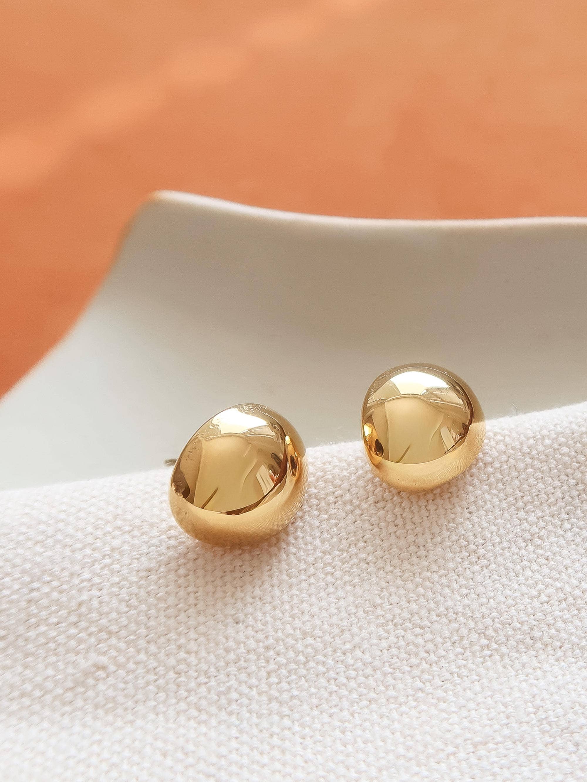 Helene 18K Gold Non-Tarnish Small Dome Earrings - Proper