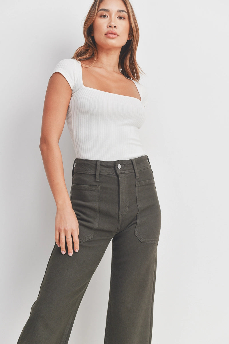 Forest Green HR Utility Wide Leg Jeans - Proper