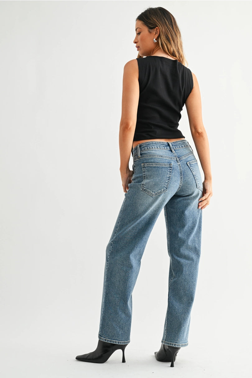 Loose Low Rise Stretch Straight Jeans - Proper