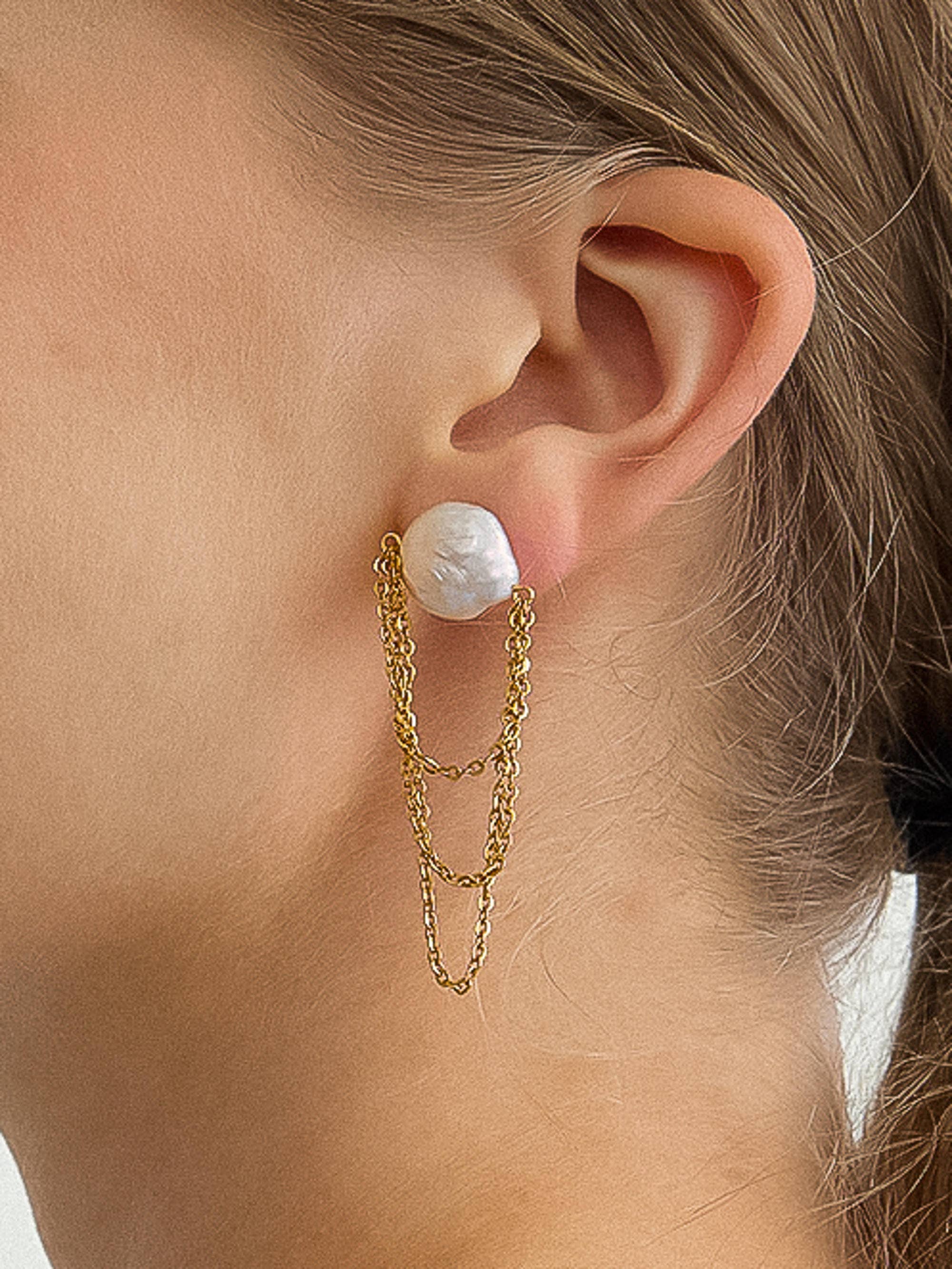 Shynelle 18K Gold Non-Tarnish Baroque Pearl Chain Earrings - Proper