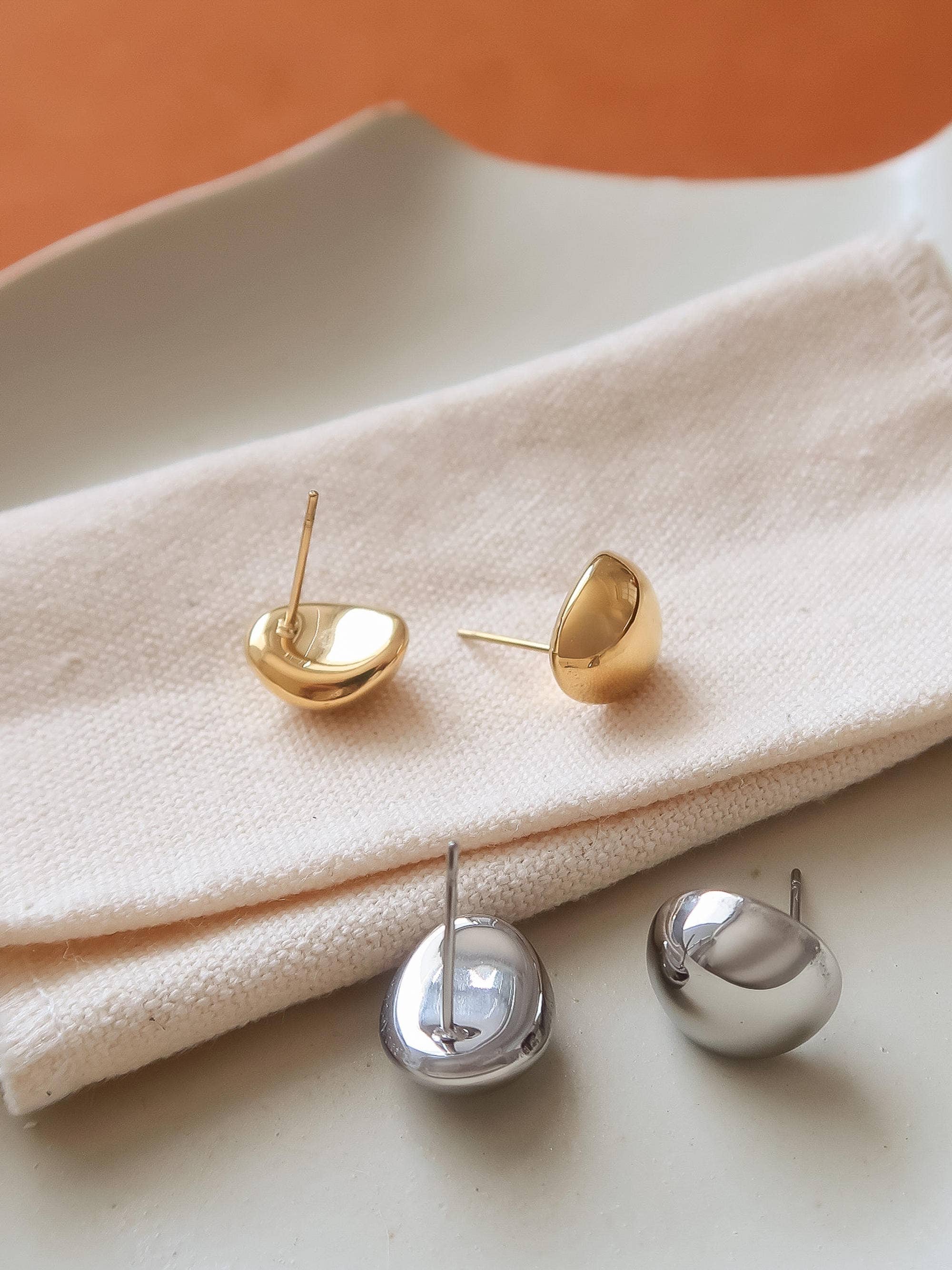 Helene 18K Gold Non-Tarnish Small Dome Earrings - Proper
