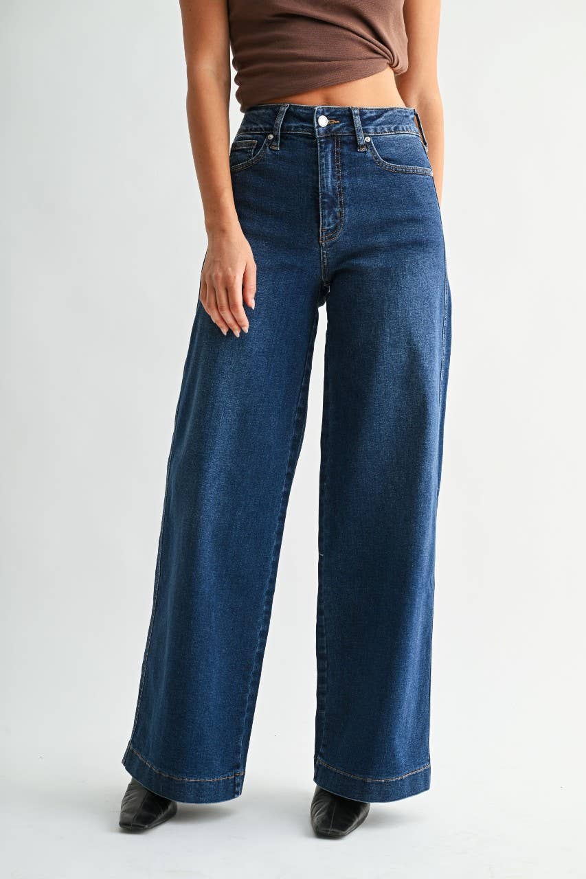 Dark Denim High Rise Wide Leg Jeans