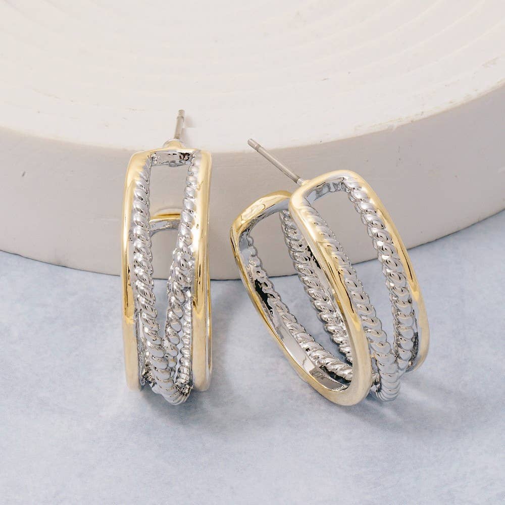 Gold Plated Two Tone Layered Hoop Earrings - Proper