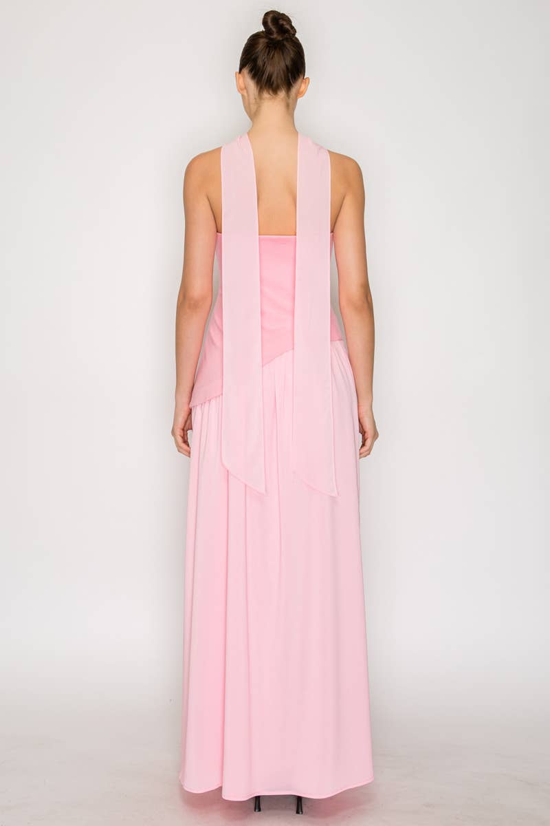 Strapless Scarf Neck Overlay Maxi Dress - Proper