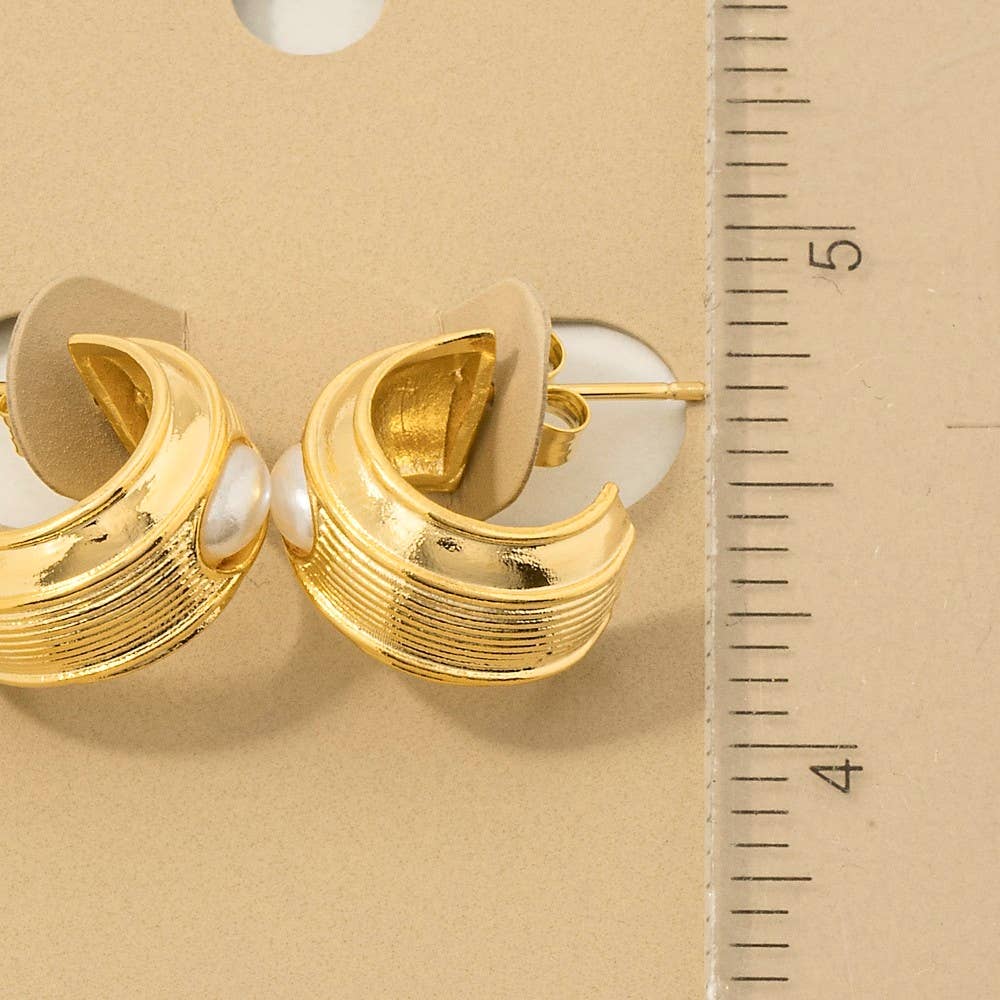 Gold Dipped Oval Pearl Stud Wide Hoop Earrings - Proper