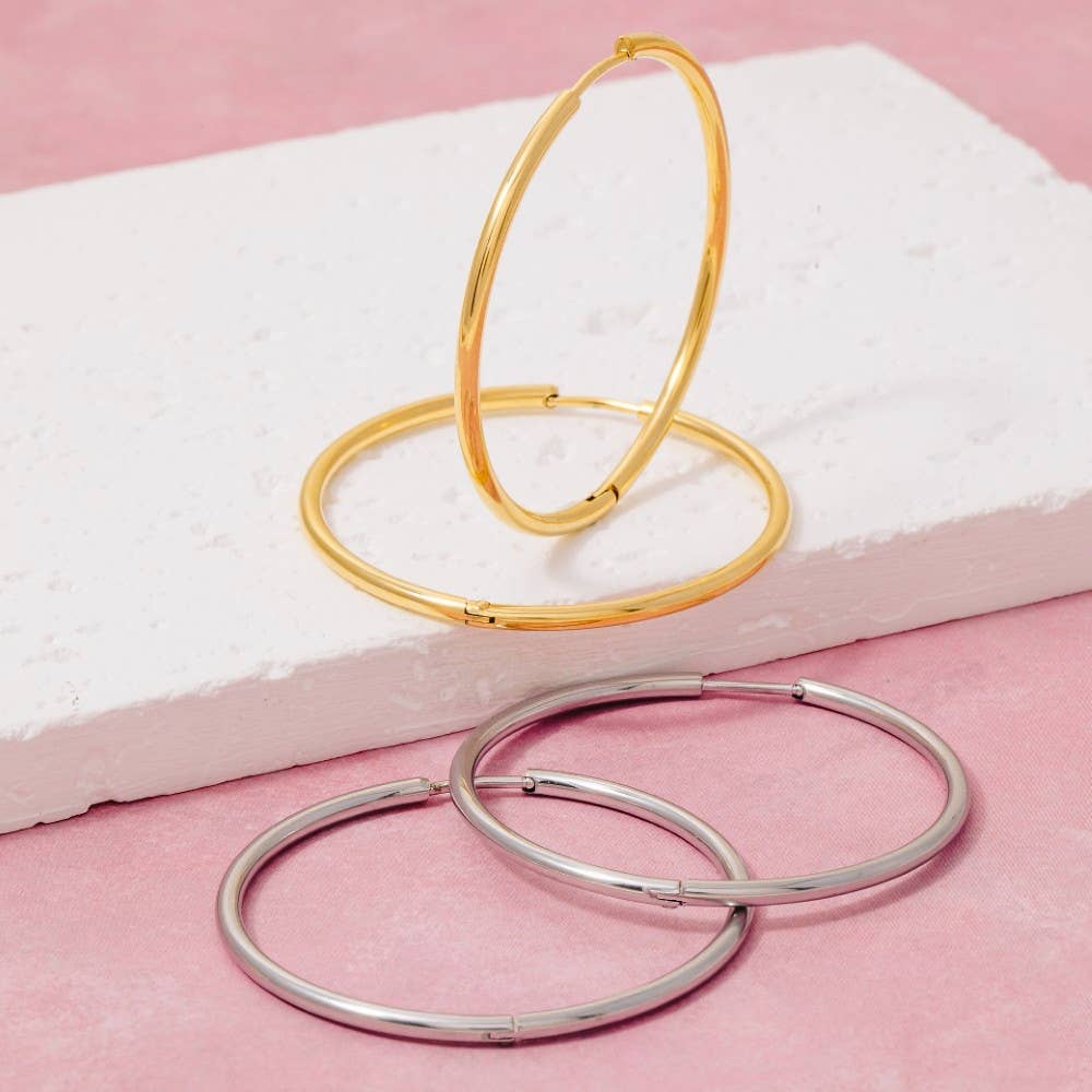 Secret Box Stainless Steel Large Thin Hinge Hoop Earrings - Proper