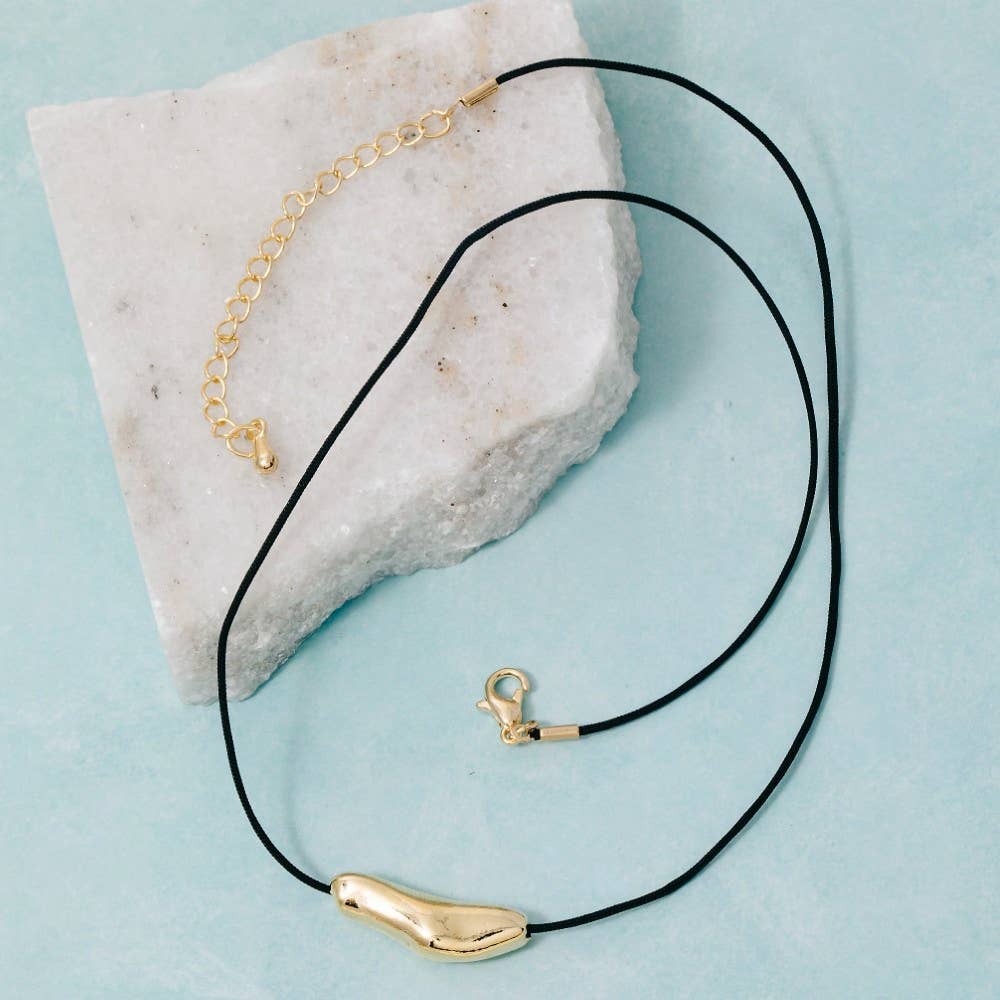 Warped Metallic Bar Pendant Cord Necklace - Proper