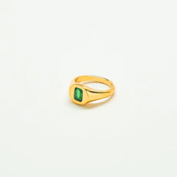 Green CZ Signet Ring - Proper