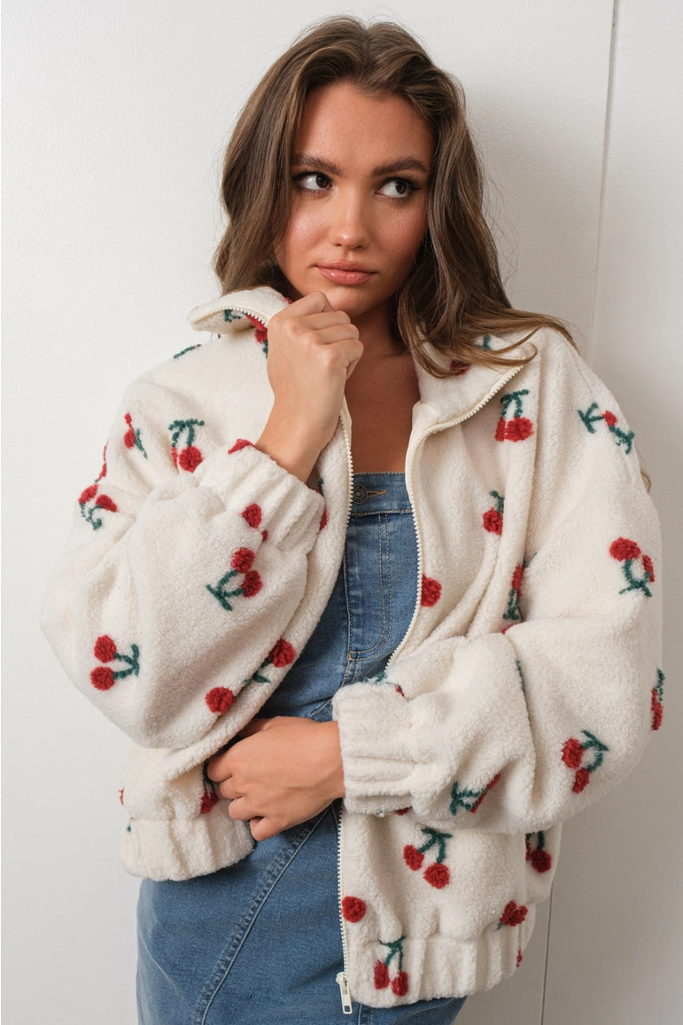 Cherry Print Teddy Jacket - Proper