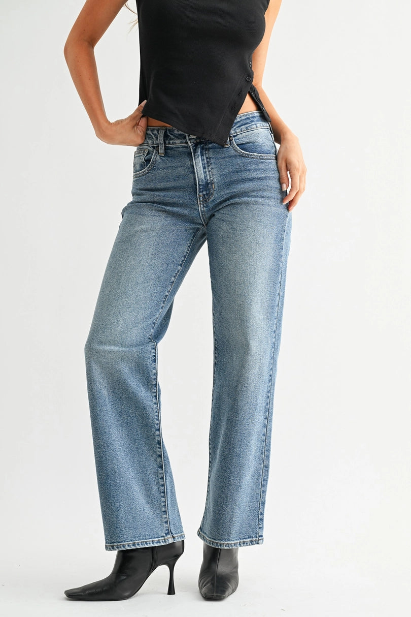Loose Low Rise Stretch Straight Jeans - Proper