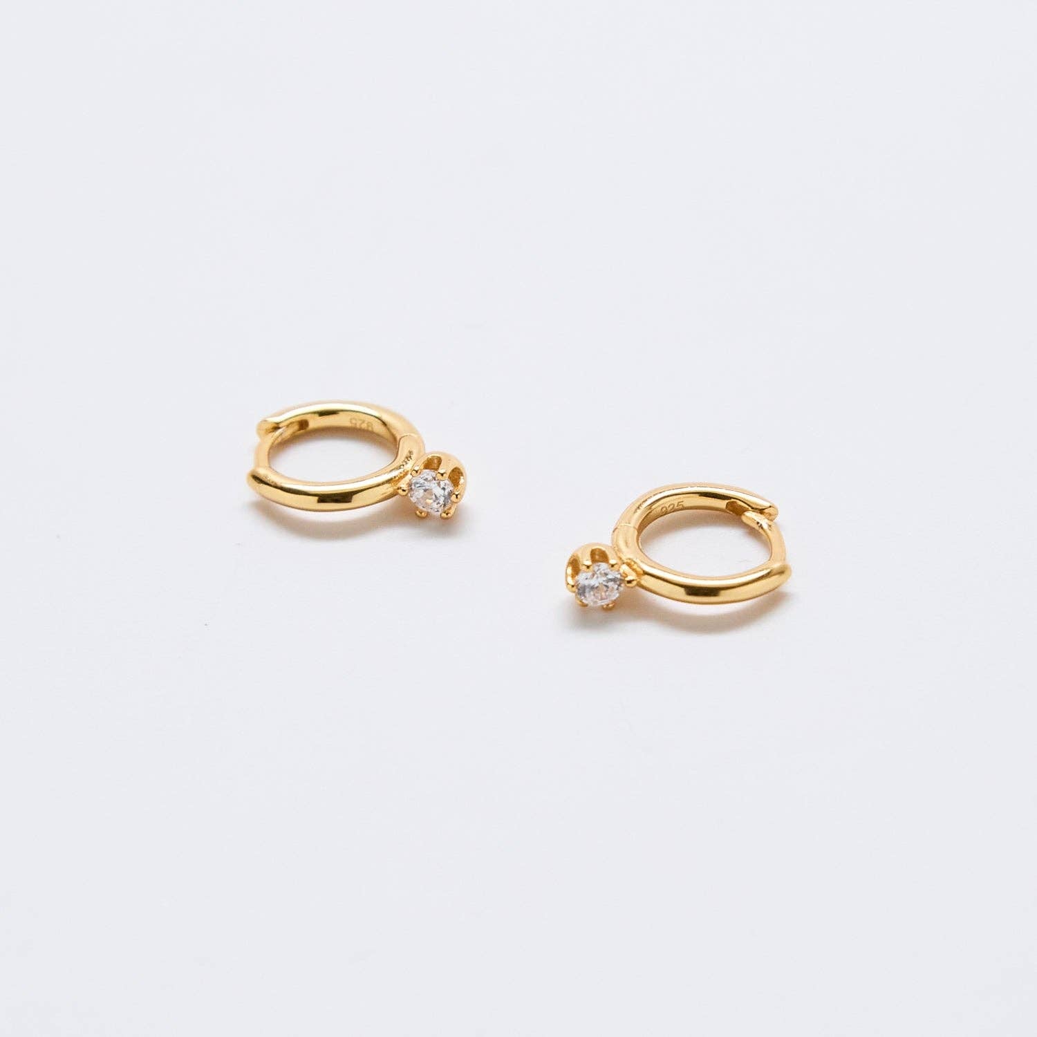 White Pave Round Huggie Gold Vermeil Earrings - Proper