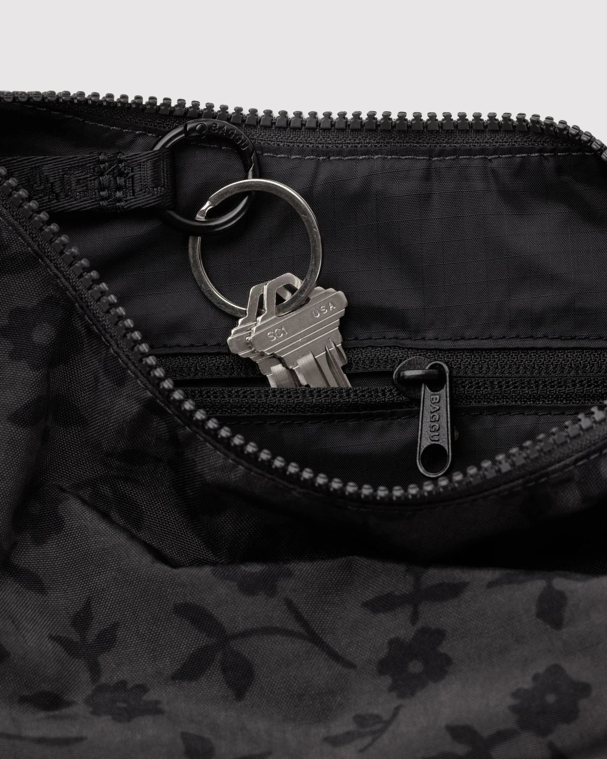 Baggu Small Nylon Crescent Bag -  Charcoal Ditsy Floral