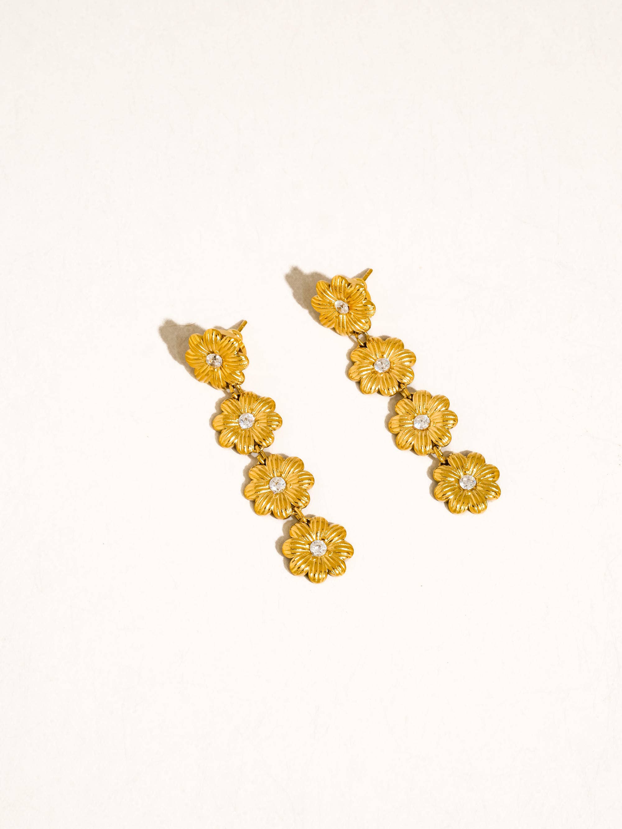 Bloomie 18K Gold Non-Tarnish CZ Flower Chain Earring - Proper