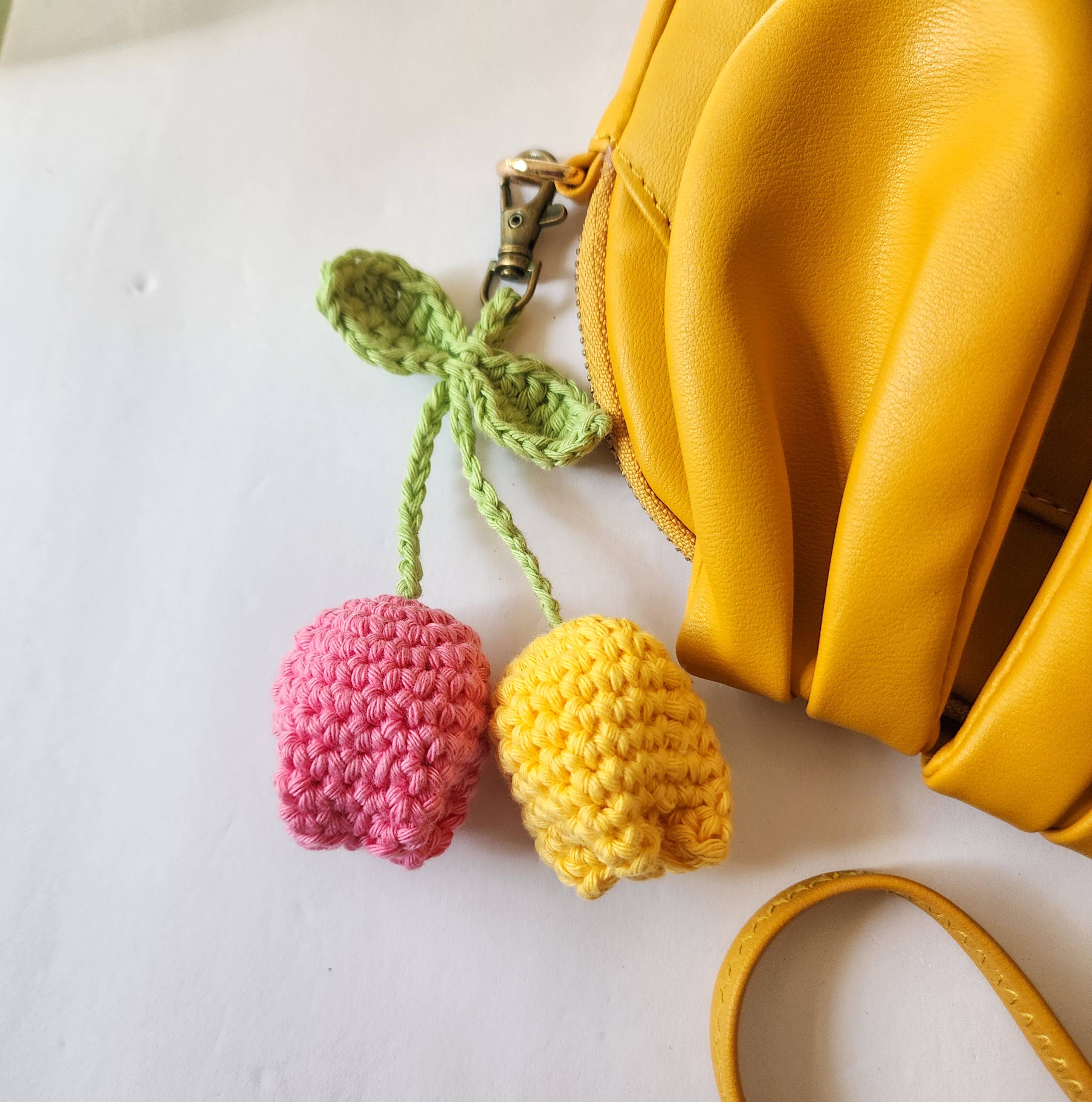 Handmade Tulip Crocheted Keychain Bag Charm
