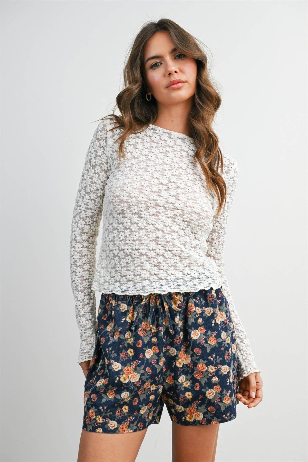 Ivory Textured Long Sleeve Top- BMT8482 - Proper