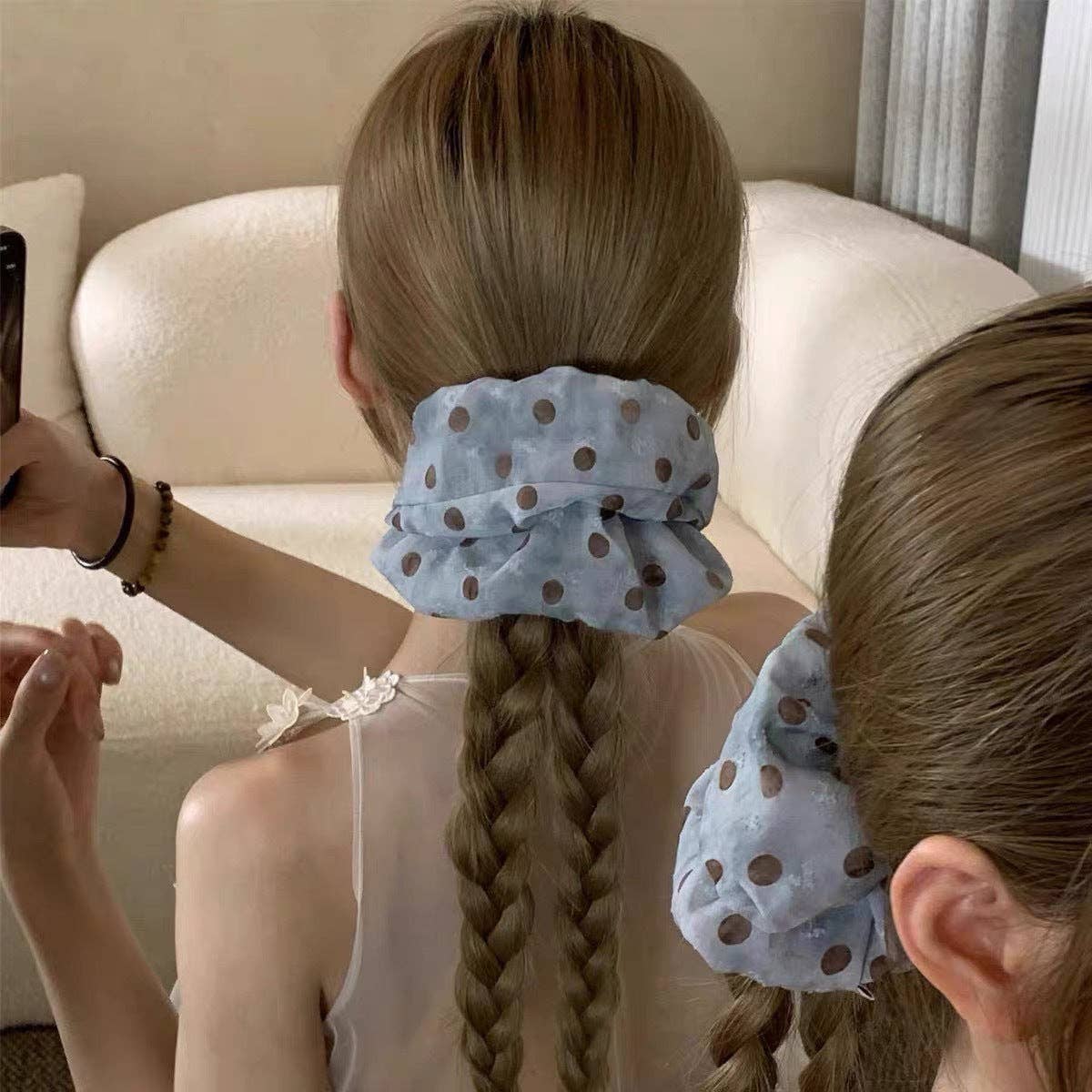 Blue Polka Dot Scrunchie