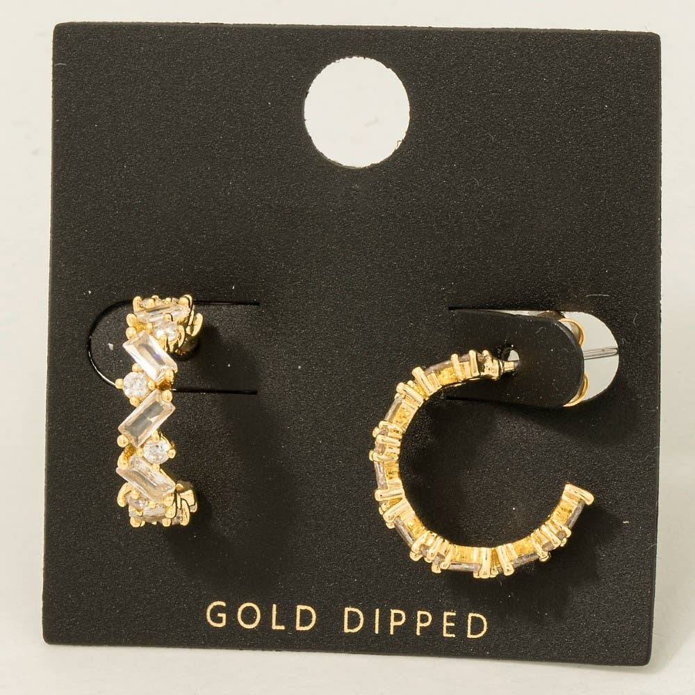 Gold Dipped Cz Baguette Hoop Earrings - Proper
