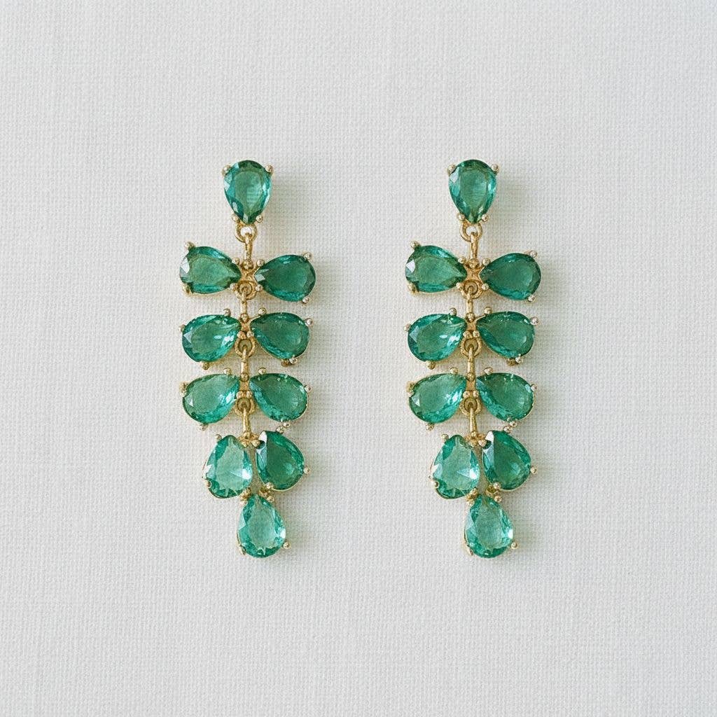 Leaf Design Gemstone Drop Earrings
