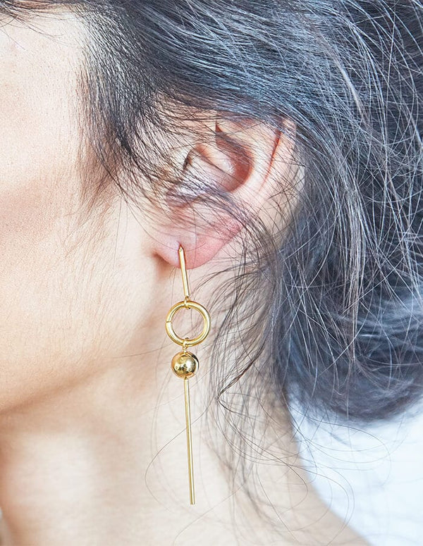 Gold Geometric Circle Drop Earrings