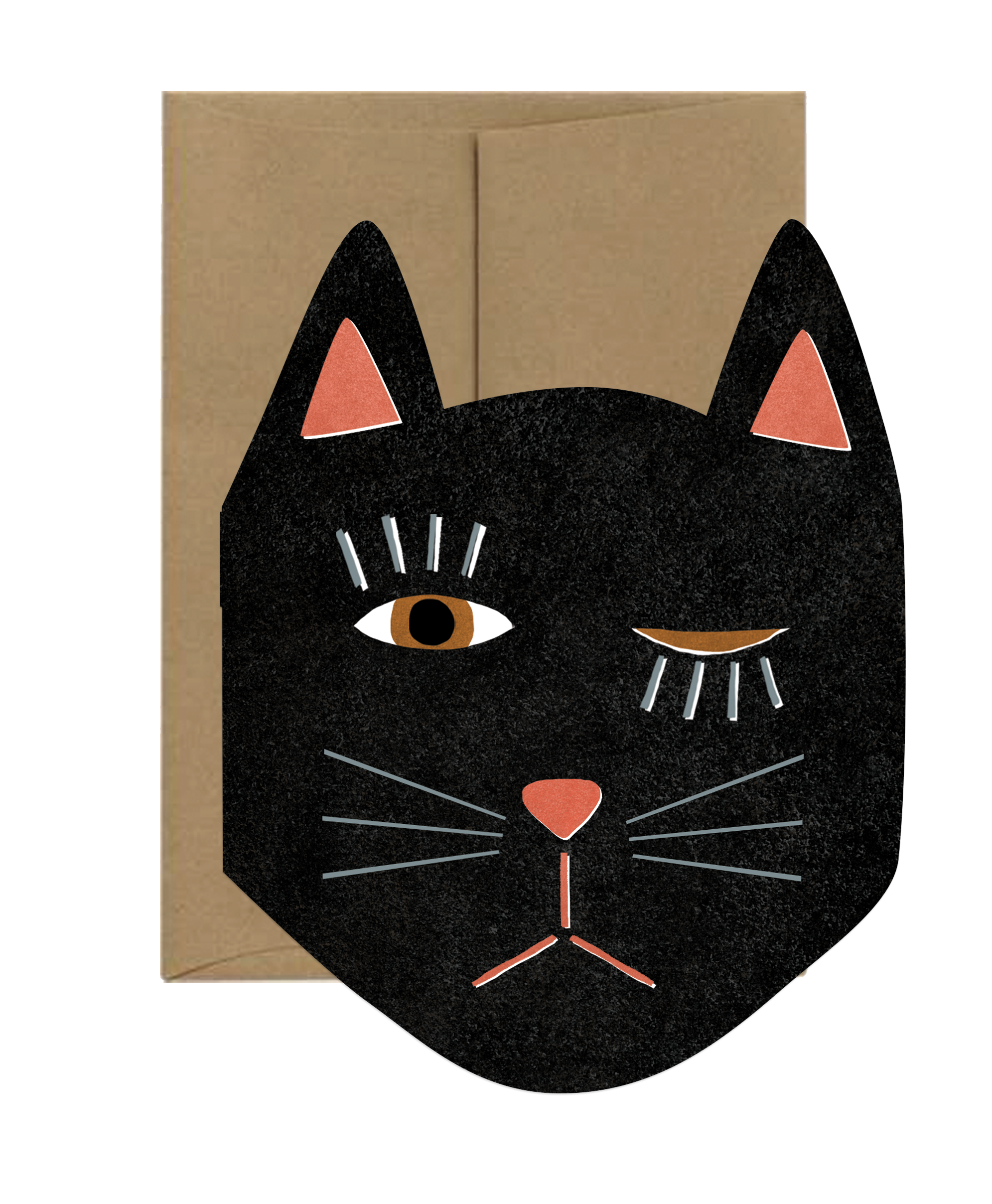 Black Cat Blink Die Cut Card - Proper
