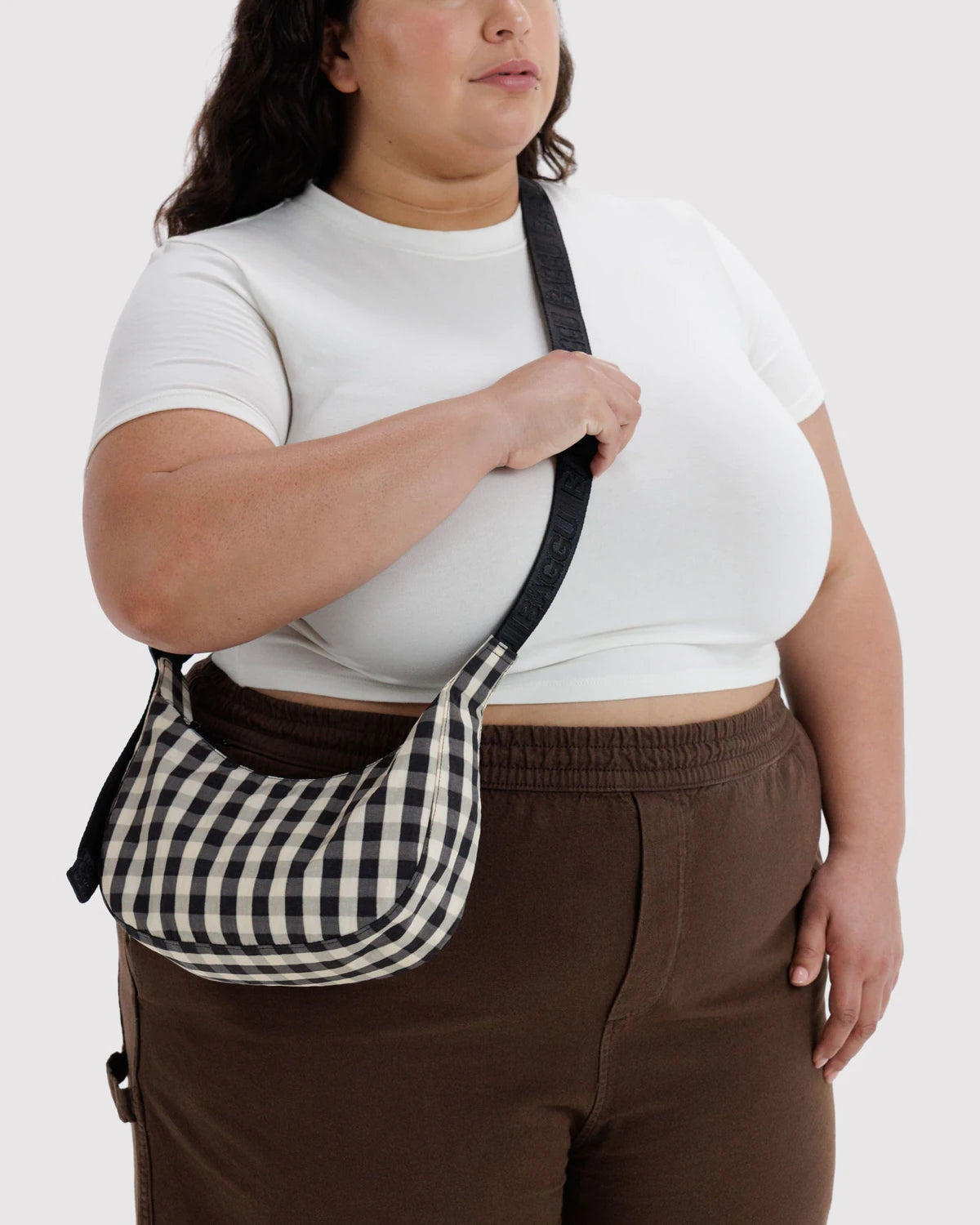 Baggu Small Nylon Crescent Bag -  Black and Cream Gingham
