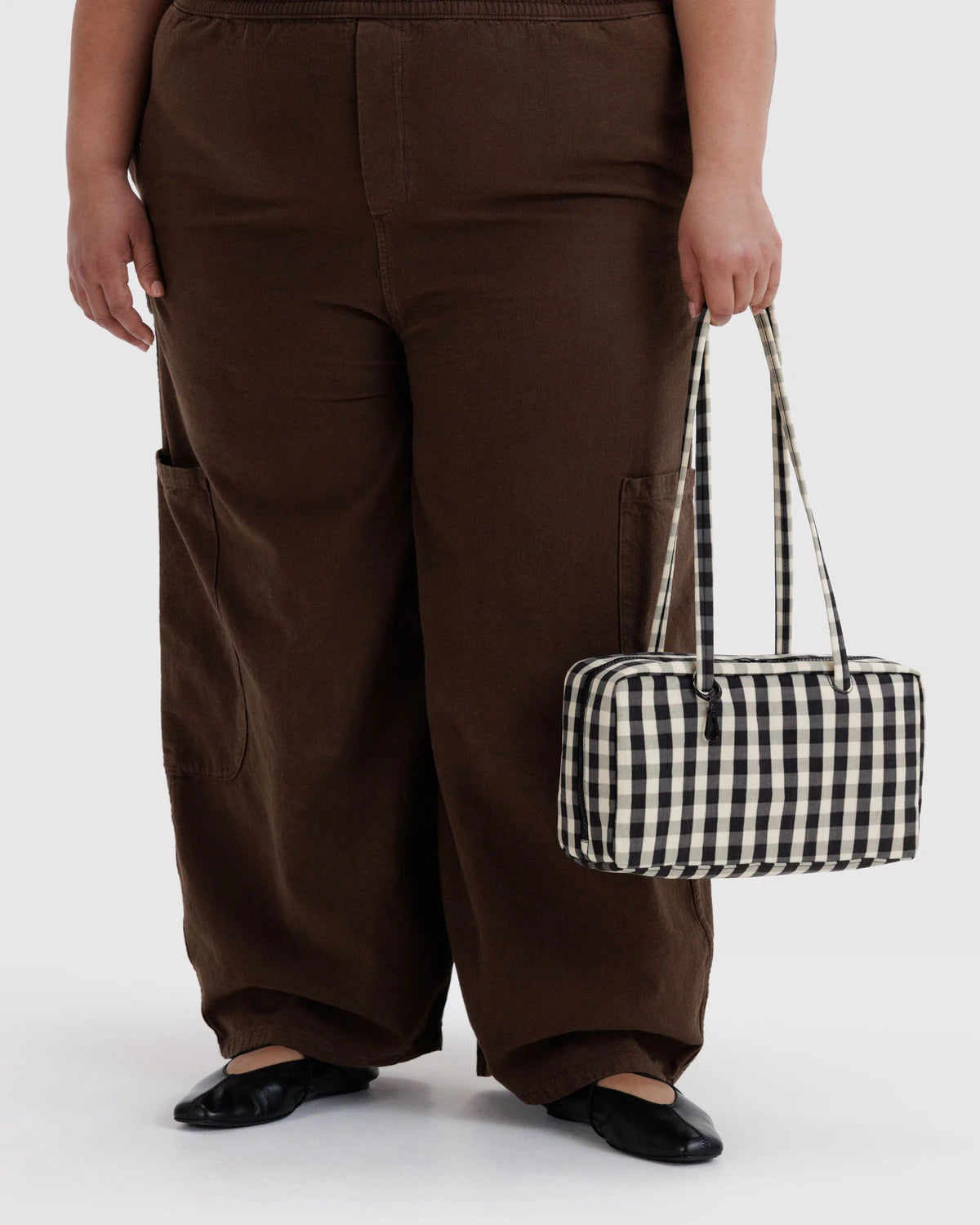 Baggu Nylon Bowler Bag - Black and Cream Gingham