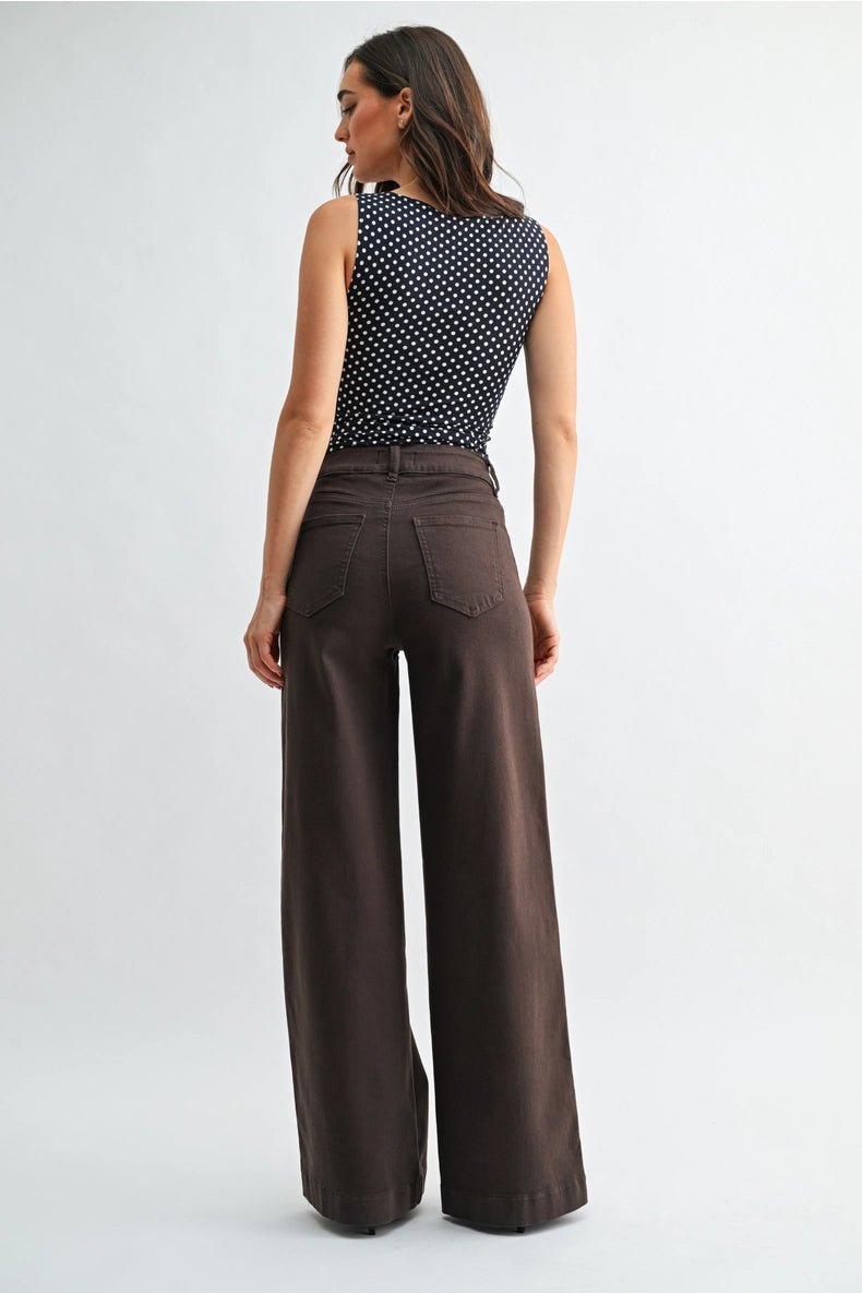 Dark Brown High Rise Wide Leg Jeans
