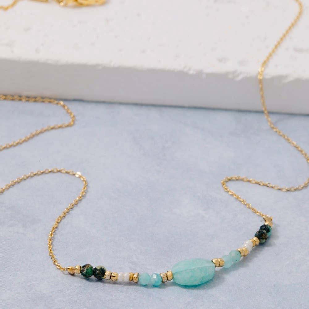 Oval Gemstone Beaded Charm Necklace - Proper