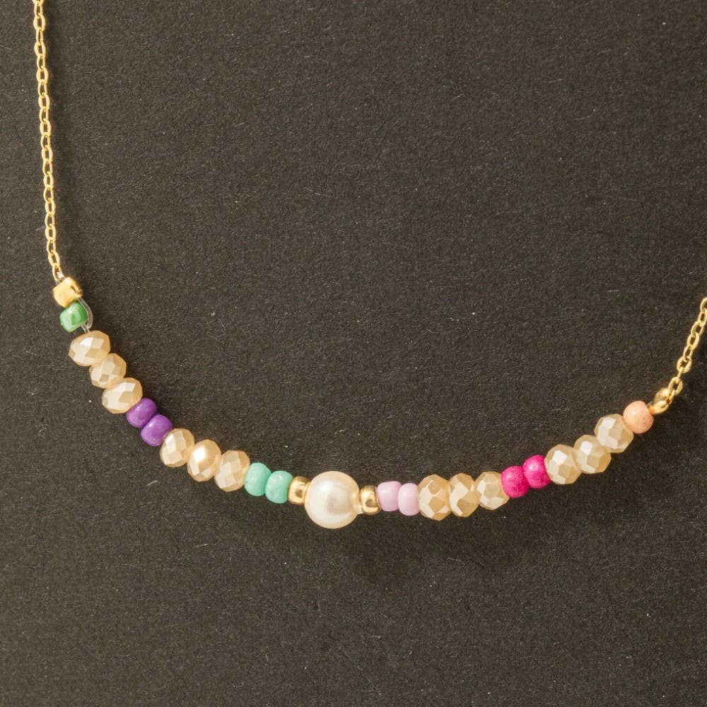 Multi Glass Beaded Pearl Charm Necklace - Proper
