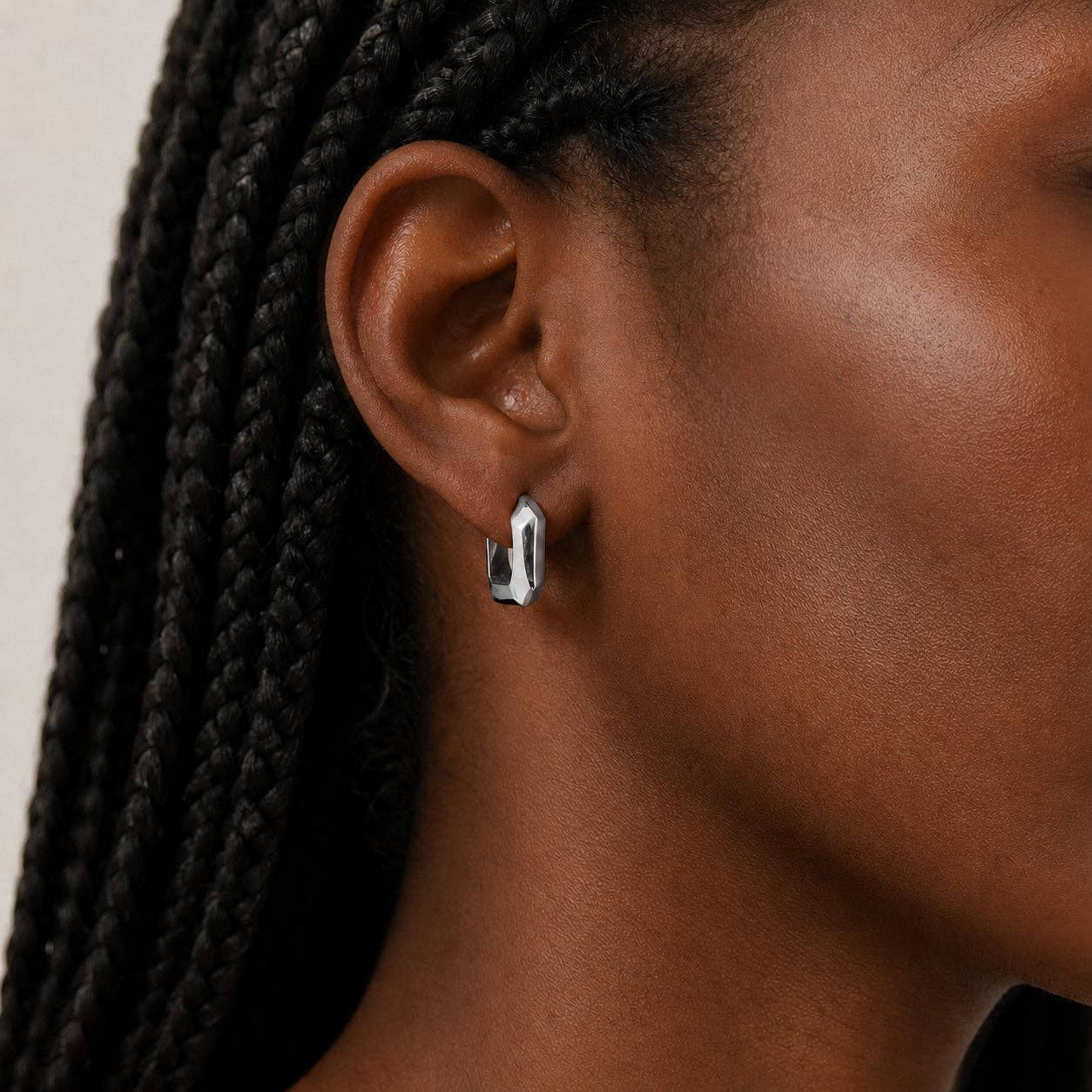 Silver Geometric Square Hoop Earrings