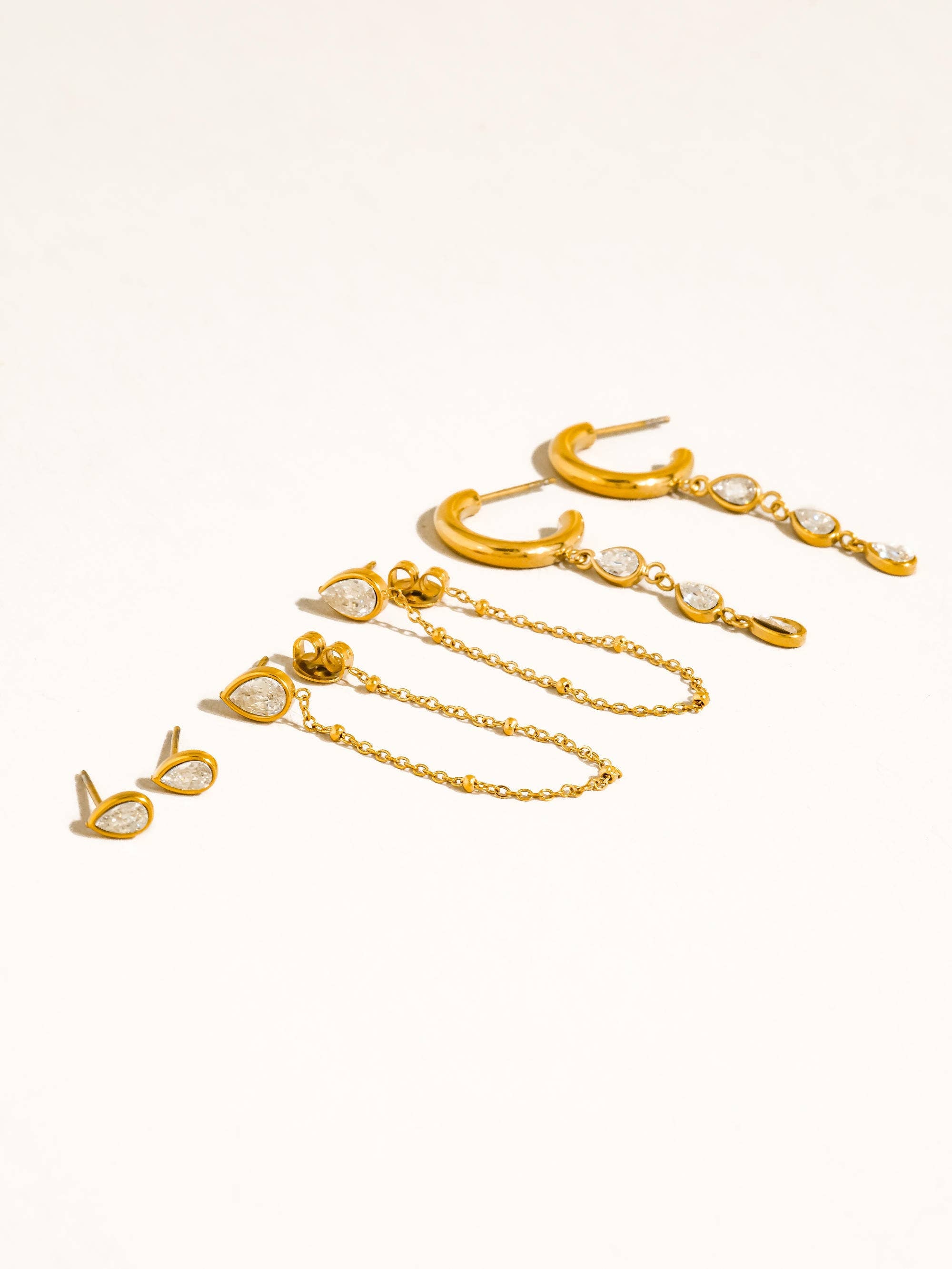 Finley 18K Gold Non-Tarnish CZ Chain Drop Earring Sets - Proper