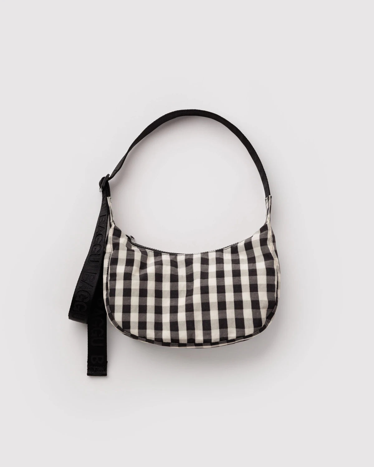 Baggu Small Nylon Crescent Bag -  Black and Cream Gingham