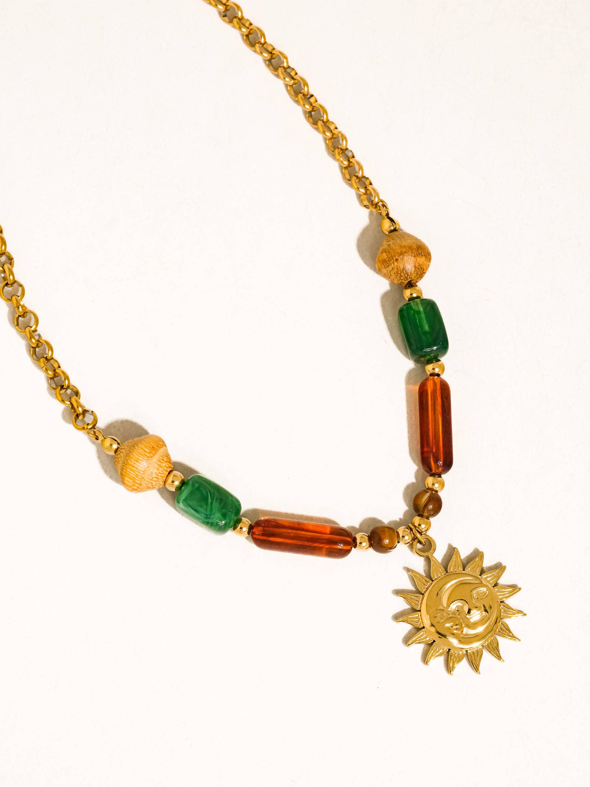 Brisa 18K Gold Non-Tarnish Beaded Sun Pendant Necklace - Proper